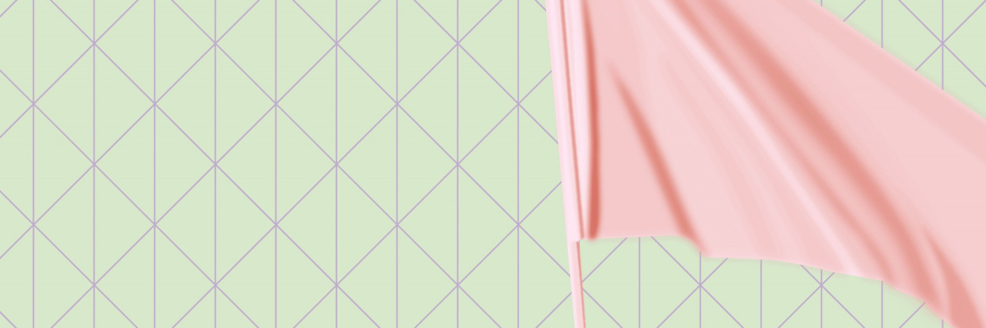 Symbolbild aus dem Design des Festivals. Hellgrüner, strukturierter Hintergrund mit einer rosa Fahne im Vordergrund.